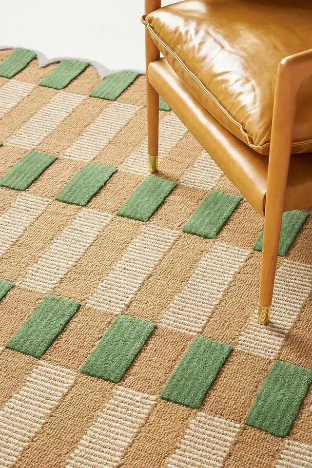 Matilda Goad Plaid Hand Tufted Scallop Area Rug for Living Room & Bedroom
