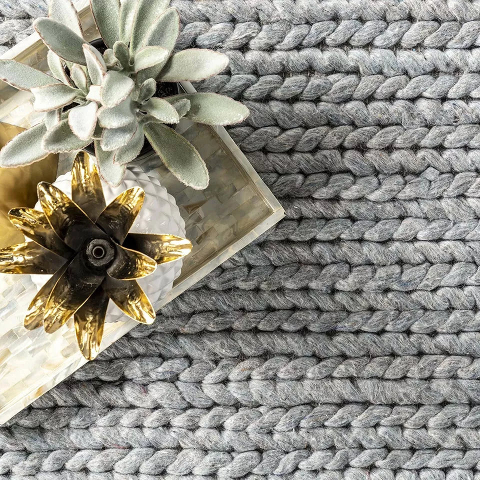 Hand Knitted Chunky Wool Area Rug