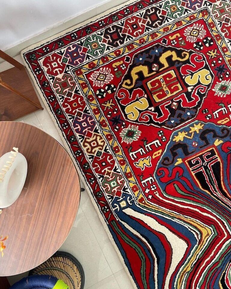Red Hand Tufted Melting Persian Design Area Rug for Living Room & Bedroom
