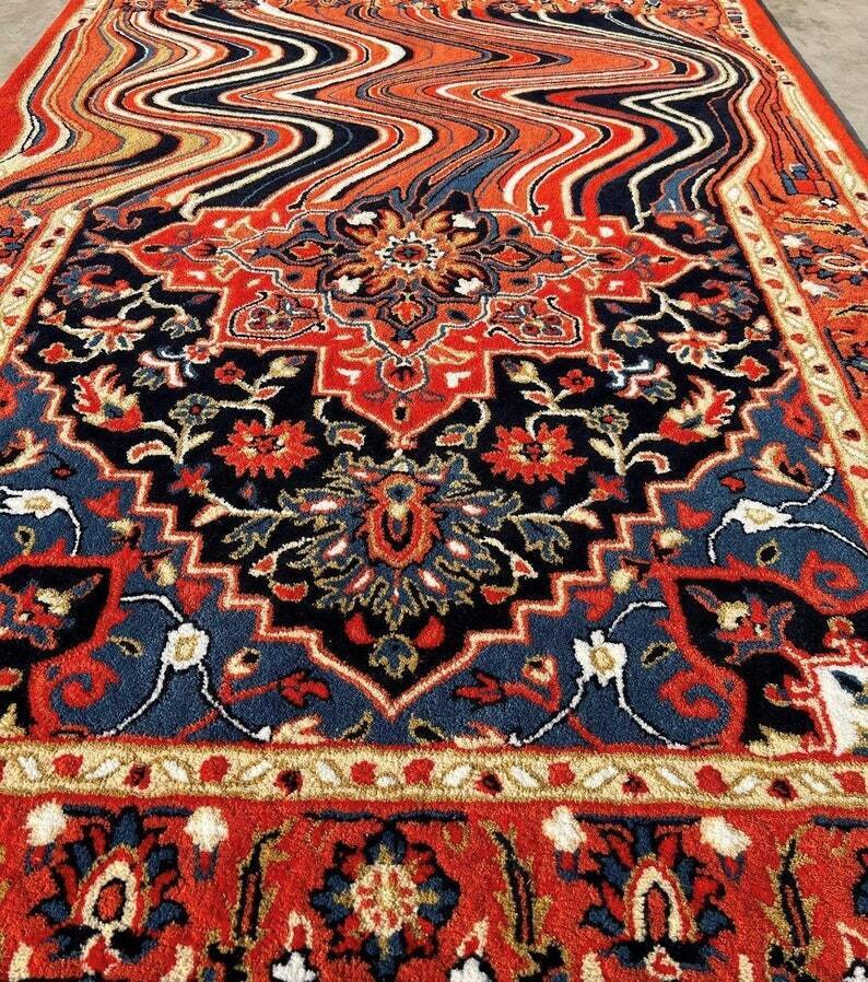 Red Hand Tufted Melting Persian Design Area Rug for Living Room & Bedroom