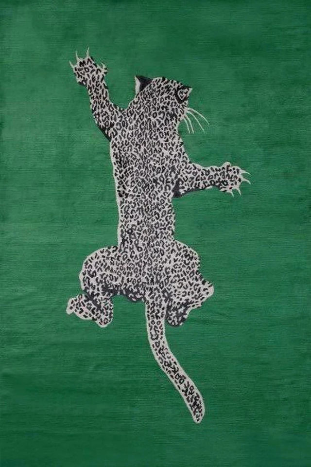 Green Climbing Leopard Hand Tufted Runner Rug for Hallway and Stair