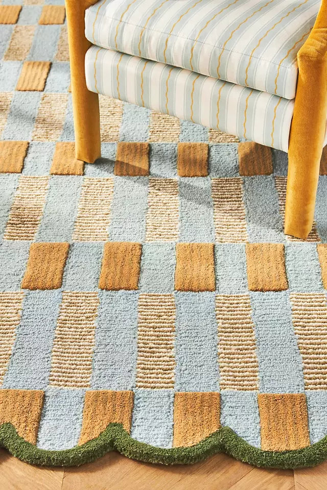 Matilda Goad Plaid Hand Tufted Scallop Area Rug for Living Room & Bedroom