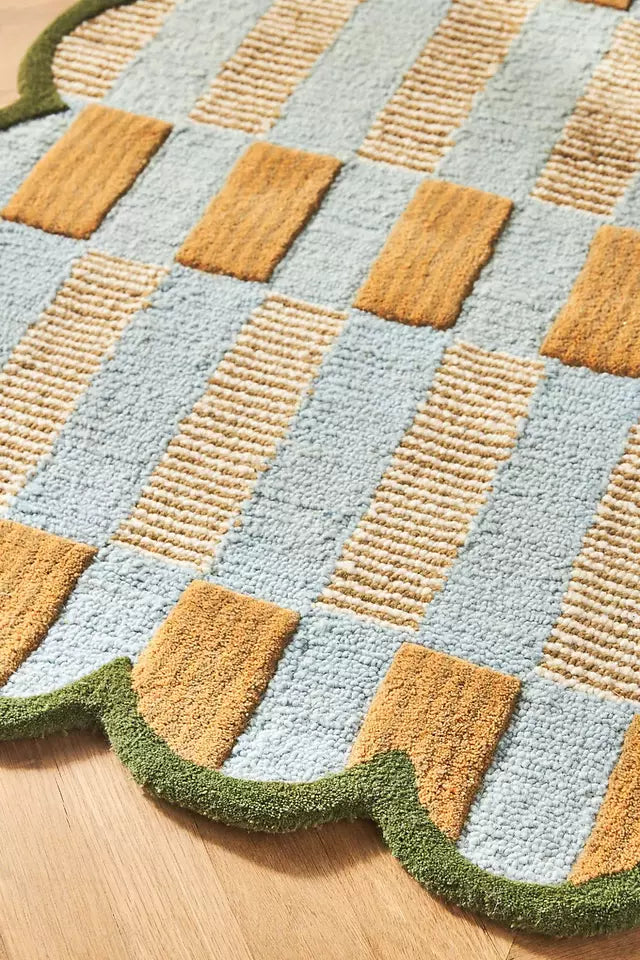 Matilda Goad Plaid Hand Tufted Scallop Area Rug for Living Room & Bedroom